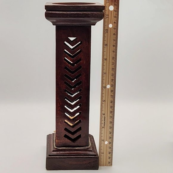 My Mela Mela Artisans Set of 3 Pillar Candle Holder Dark Wood Handmade Column - Picture 8 of 16